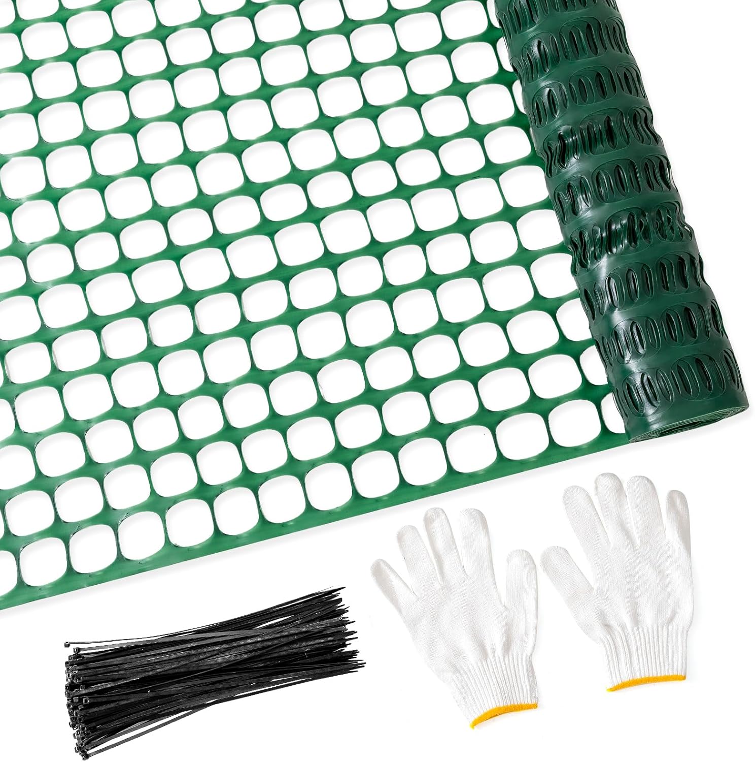 PotatoLife Plastic Mesh Fence Safety Fence, 4’x100′ Roll with 100 Zip Ties, Resuable Temporary Netting for Garden Fencing, Construction, Snow Fencing, Animal Barrier, Poultry, Deer, Patio, Green